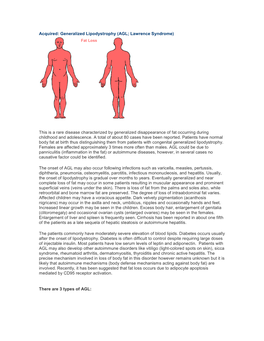 Generalized Lipodystrophy (AGL; Lawrence Syndrome)