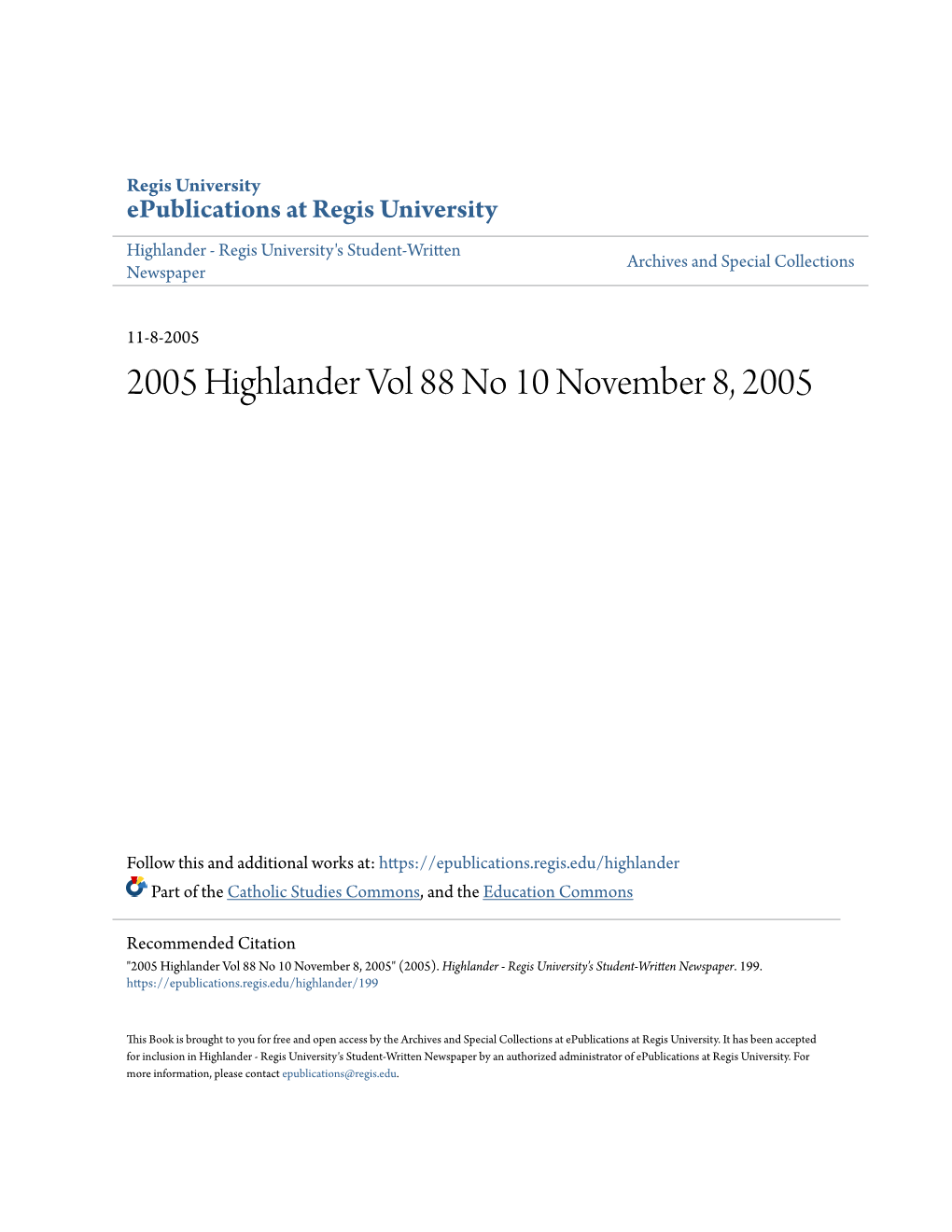 2005 Highlander Vol 88 No 10 November 8, 2005