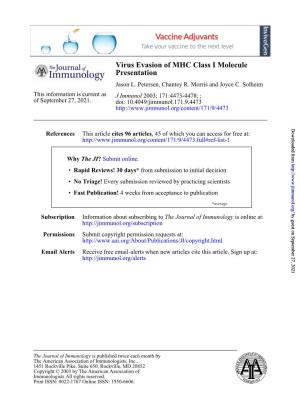 Presentation Virus Evasion of MHC Class I Molecule