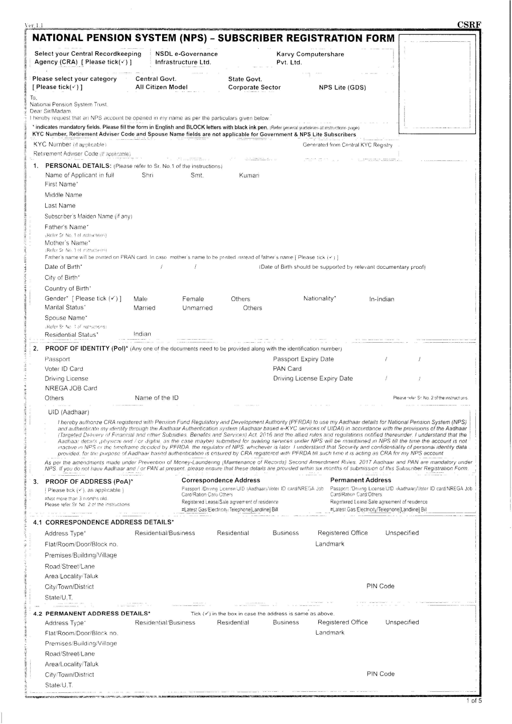 (Nps) - Subscriber Registration Form