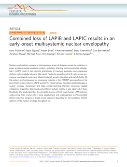 Combined Loss of LAP1B and LAP1C Results in an Early Onset Multisystemic Nuclear Envelopathy