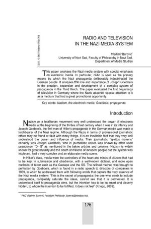 RADIO and TELEVISION in the NAZI MEDIA SYSTEM Introduction