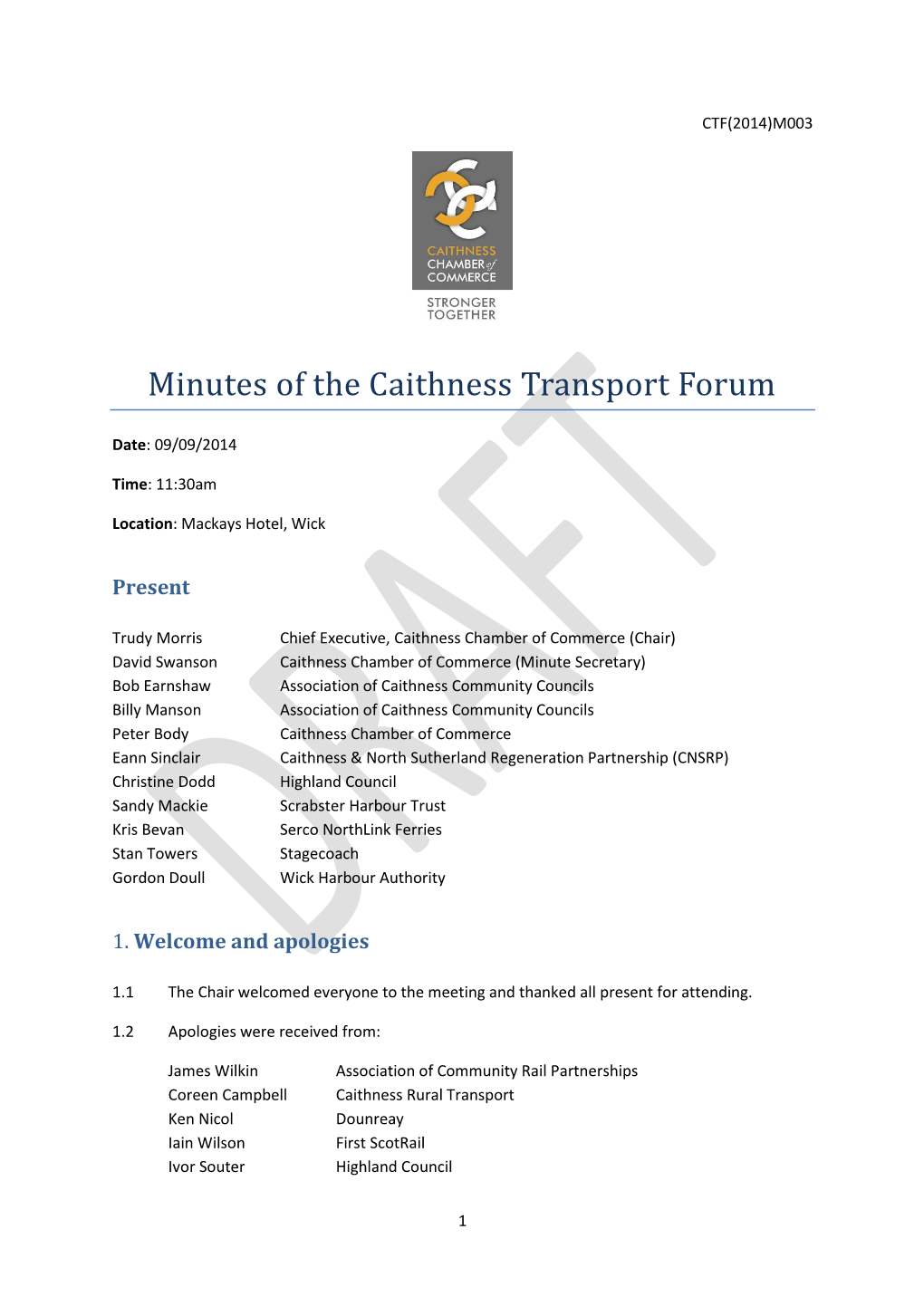 Minutes of the Caithness Transport Forum