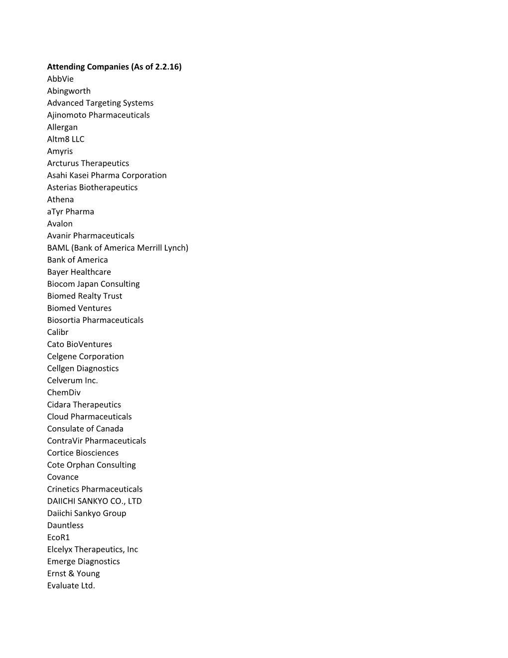 Attending Companies (As of 2.2.16) Abbvie Abingworth Advanced