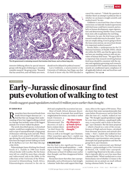 Early-Jurassic Dinosaur Find Puts Evolution of Walking to Test Fossils Suggest Quadrupedalism Evolved 10 Million Years Earlier Than Thought