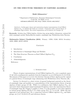 Arxiv:1610.02418V1 [Math.RA] 7 Oct 2016 Keywords