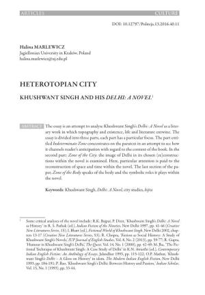Heterotopian City. Khushwant Singh and His Delhi, a Novel