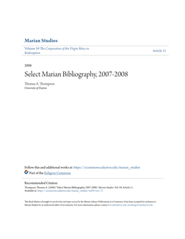 Select Marian Bibliography, 2007-2008 Thomas A