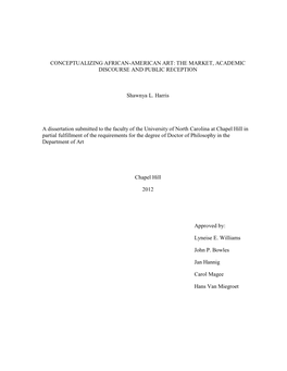 Conceptualizing African-American Art: the Market, Academic Discourse and Public Reception