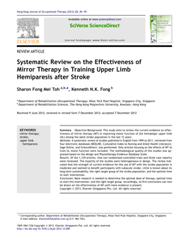 Systematic Review on the Effectiveness of Mirror Therapy in Training Upper Limb Hemiparesis After Stroke