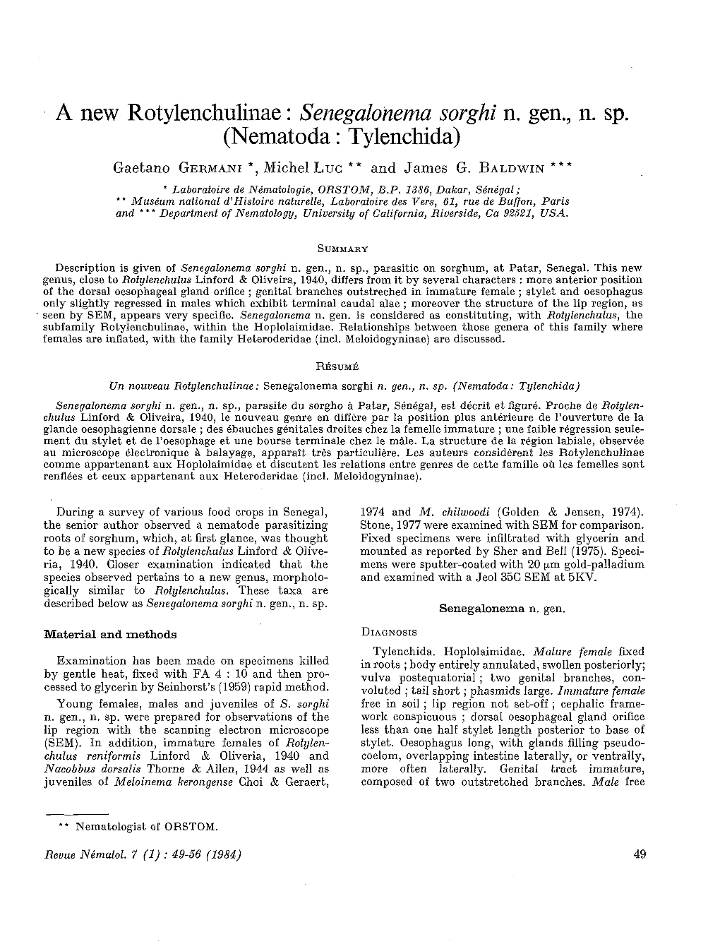 A New Rotylenchulinae : Senegalonema Sorghi N. Gen., N. Sp