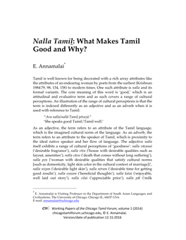 Nalla Tamil: What Makes Tamil Good and Why?
