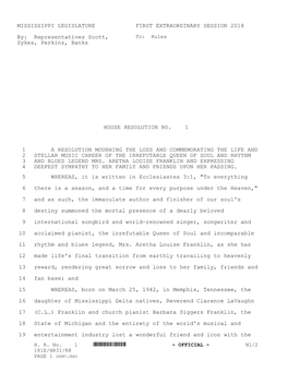 Mississippi Legislature First Extraordinary Session 2018