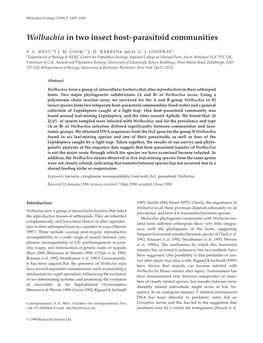 Wolbachia in Two Insect Host–Parasitoid Communities