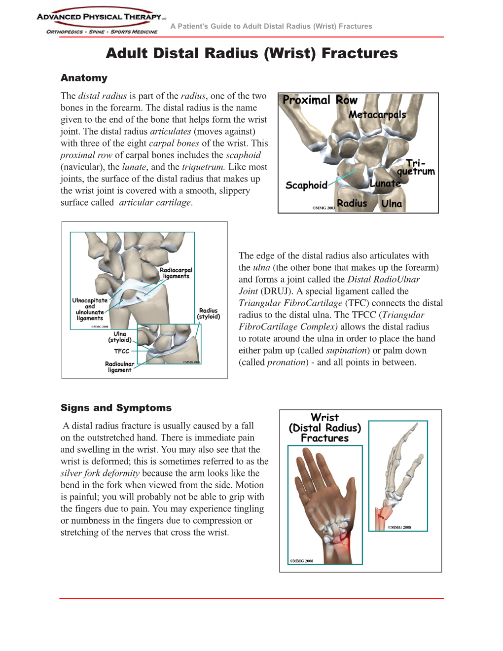 Adult Distal Radius (Wrist) Fractures