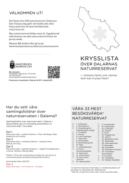 Krysslista Över Naturreservat I Dalarna