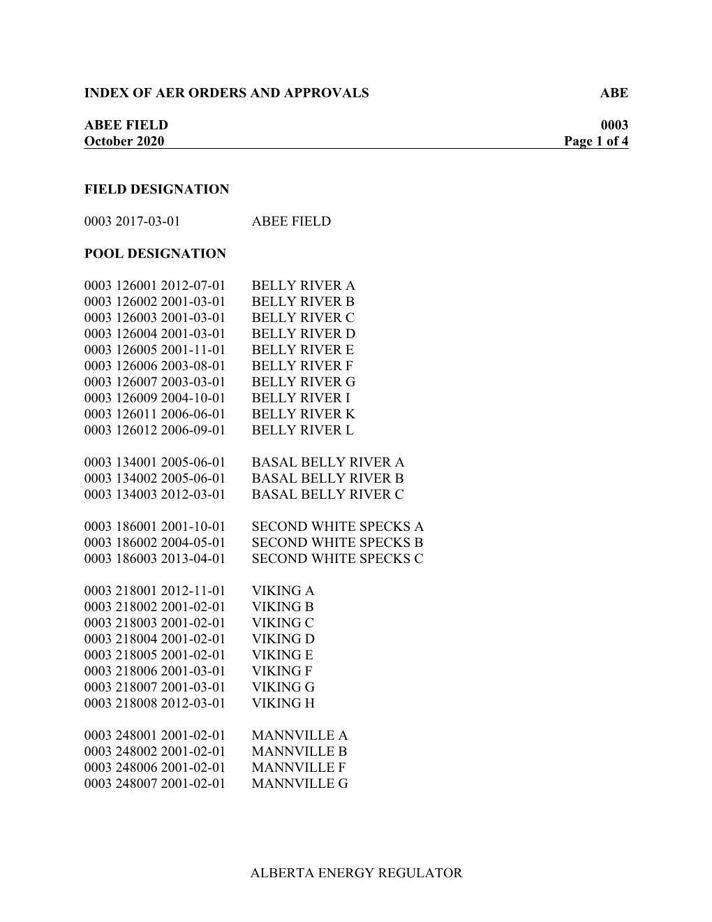 Alberta Energy Regulator Index of Aer Orders and Approvals Abe