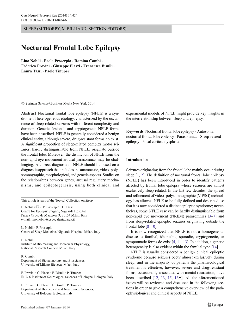 Nocturnal Frontal Lobe Epilepsy