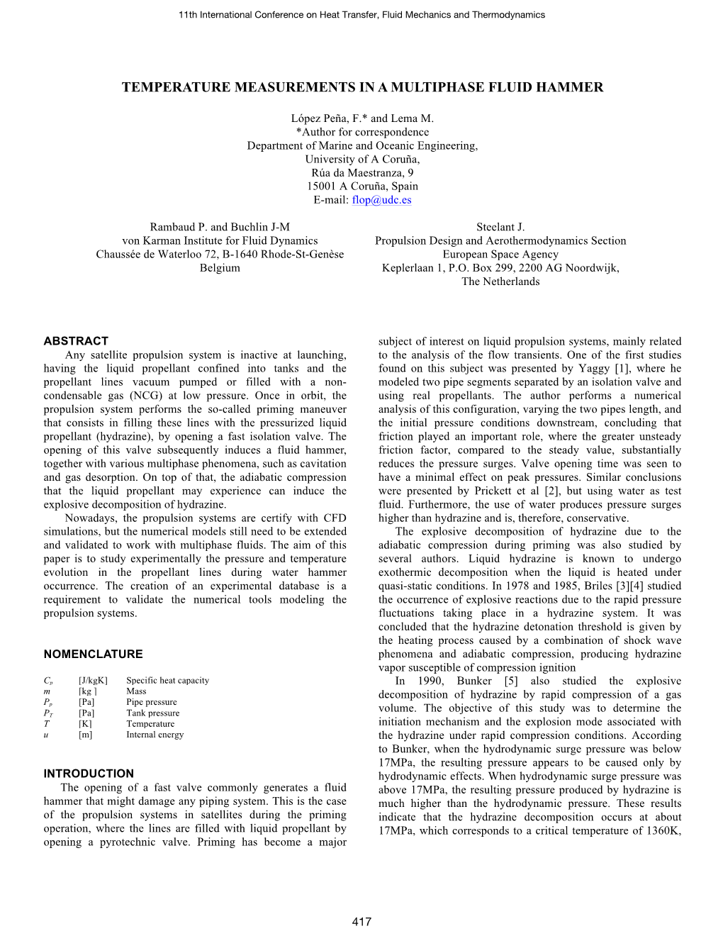 Temperature Measurements in a Multiphase Fluid Hammer