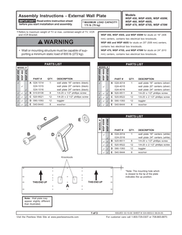 WARNING WSP 460 and WSP 460S for Studs on 20" (508 Mm) Centers, Contains Two Electrical Box Knockouts