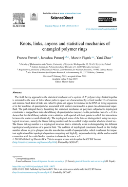 Knots, Links, Anyons and Statistical Mechanics of Entangled Polymer Rings