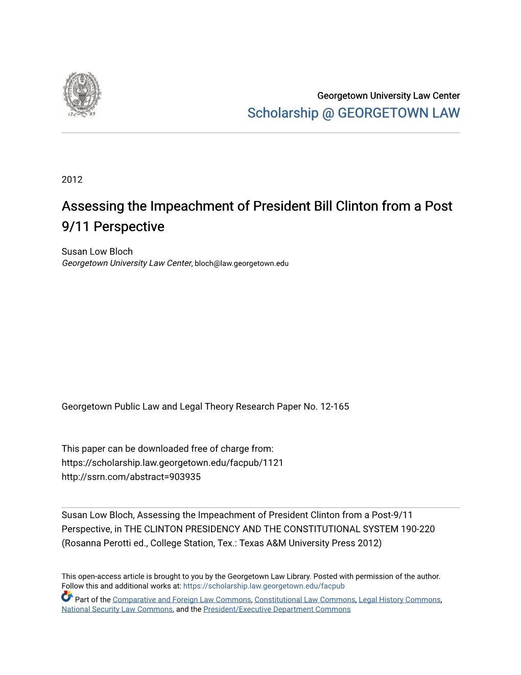 Assessing the Impeachment of President Bill Clinton from a Post 9/11 Perspective