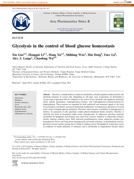 Glycolysis in the Control of Blood Glucose Homeostasis