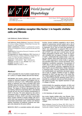 Role of Cytokine Receptor-Like Factor 1 in Hepatic Stellate Cells and Fibrosis