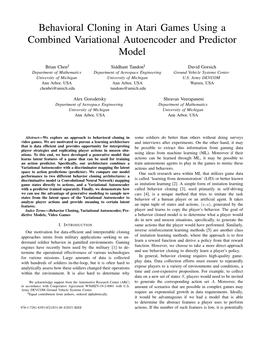 Behavioral Cloning in Atari Games Using a Combined Variational Autoencoder and Predictor Model