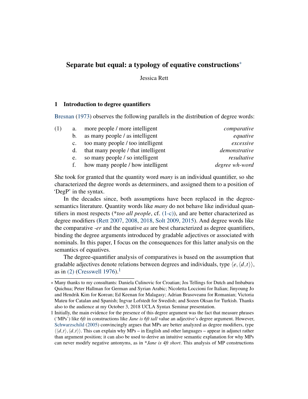 A Typology of Equative Constructions∗