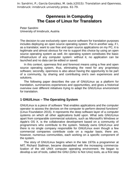 Openness in Computing the Case of Linux for Translators