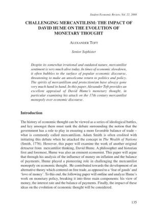 Challenging Mercantilism: the Impact of David Hume on the Evolution of Monetary Thought