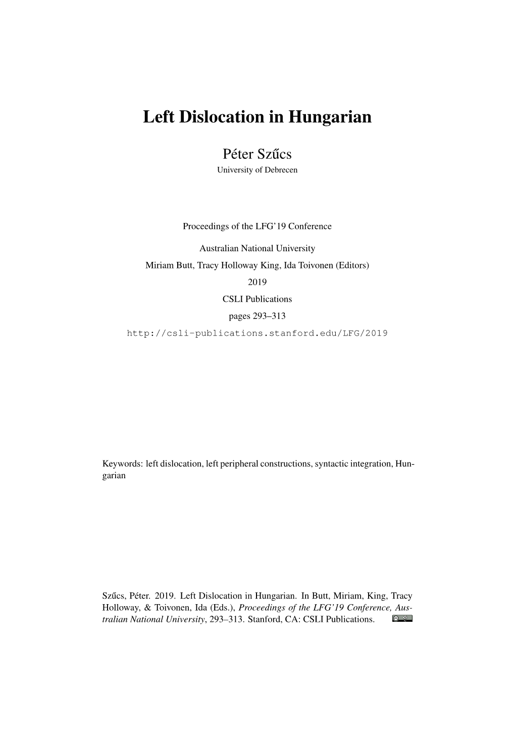 Left Dislocation in Hungarian