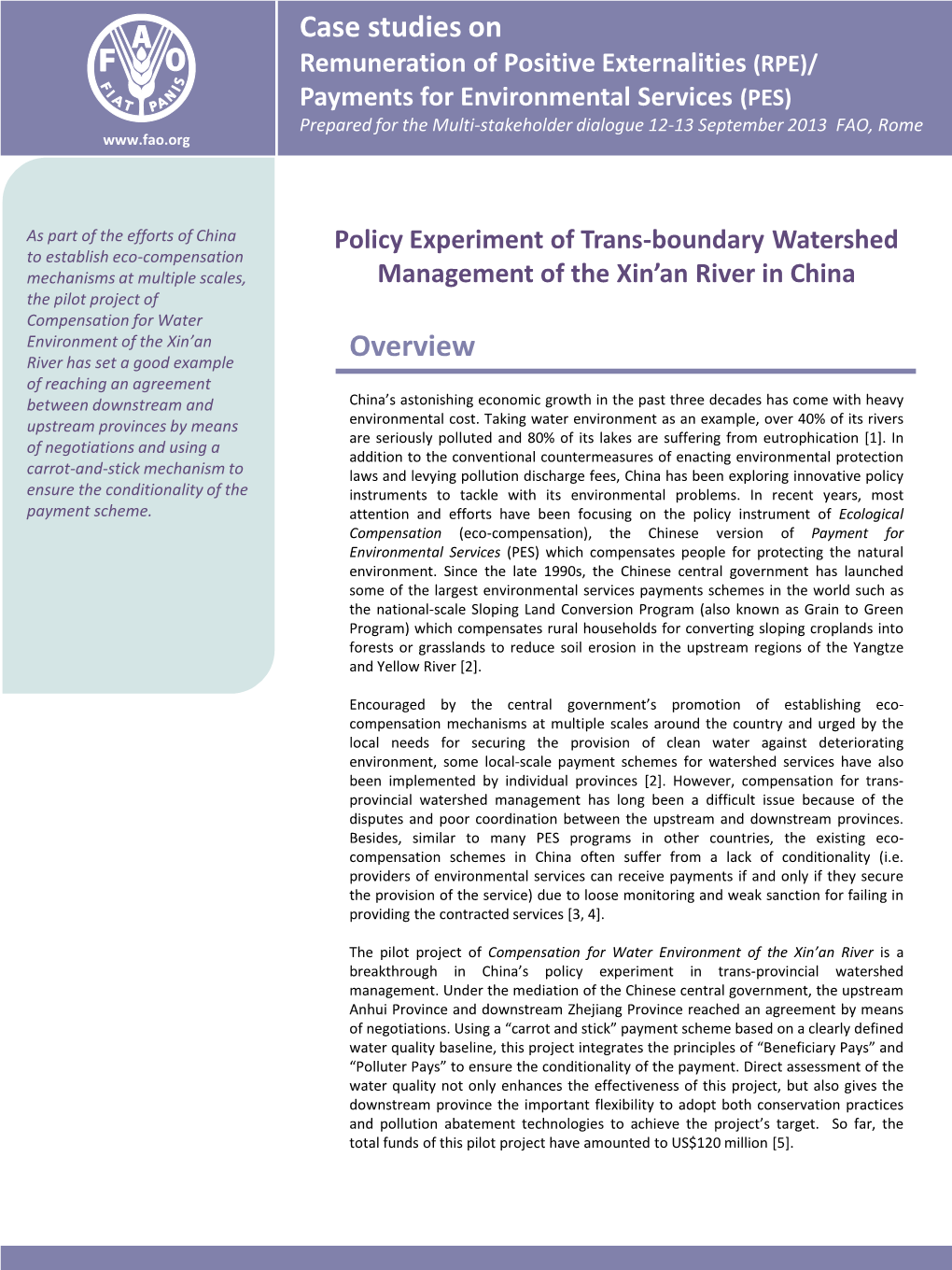Policy Experiment of Transboundary Watershed Management of the Xin