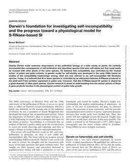 Darwin's Foundation for Investigating Self-Incompatibility and The