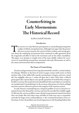 Counterfeiting in Early Mormonism: E Historical Record Kathleen Kimball Melonakos