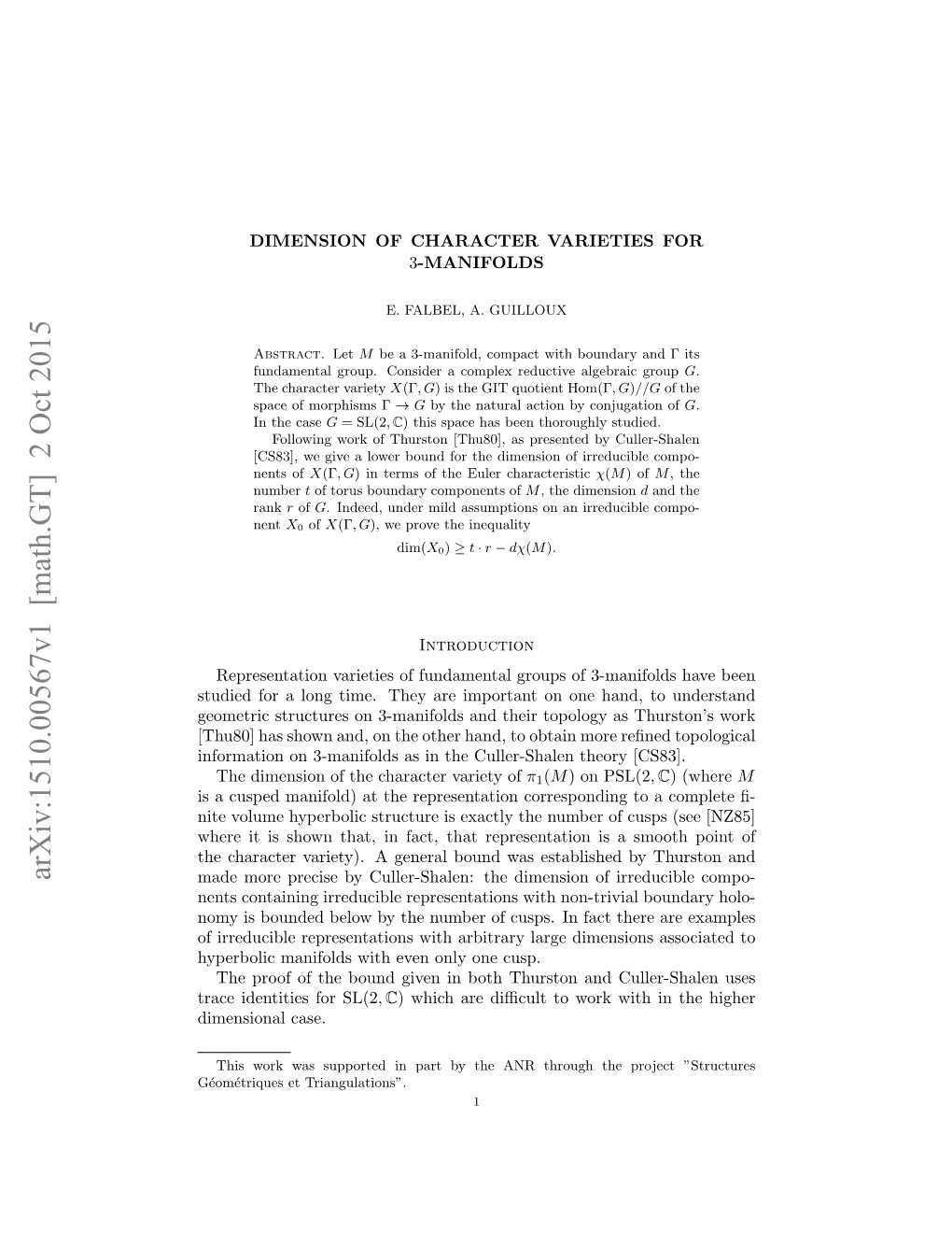 Arxiv:1510.00567V1 [Math.GT] 2 Oct 2015