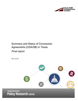 Summary and Status of Concession Agreements (CDA/DB) in Texas Final Report