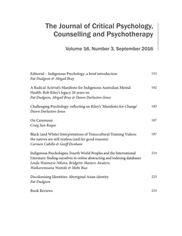 The Journal of Critical Psychology, Counselling and Psychotherapy the Journal of Critical Psychology, Counselling and Psychotherapy