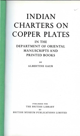 Indian Charters on Copper Plates in the Department of Oriental Manuscripts and Printed Books