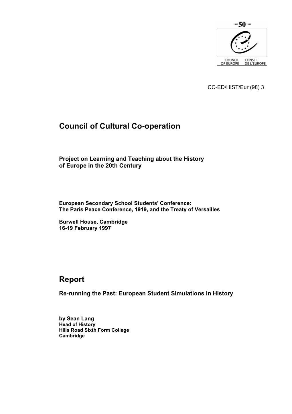 Council of Cultural Co-Operation Report