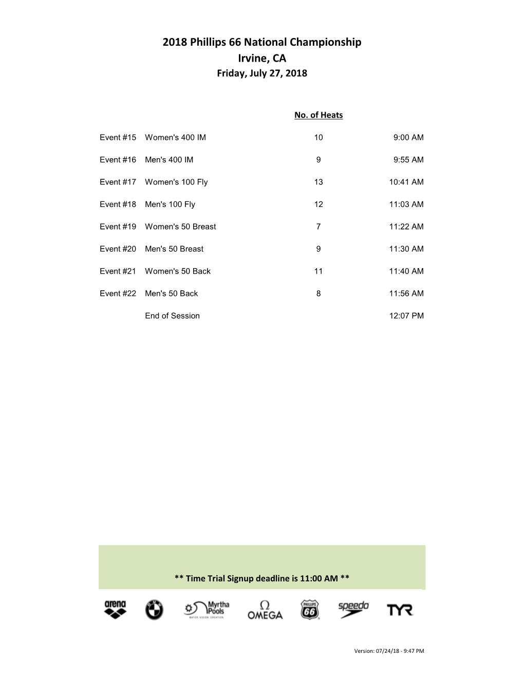 Friday Prelims Heat Sheet