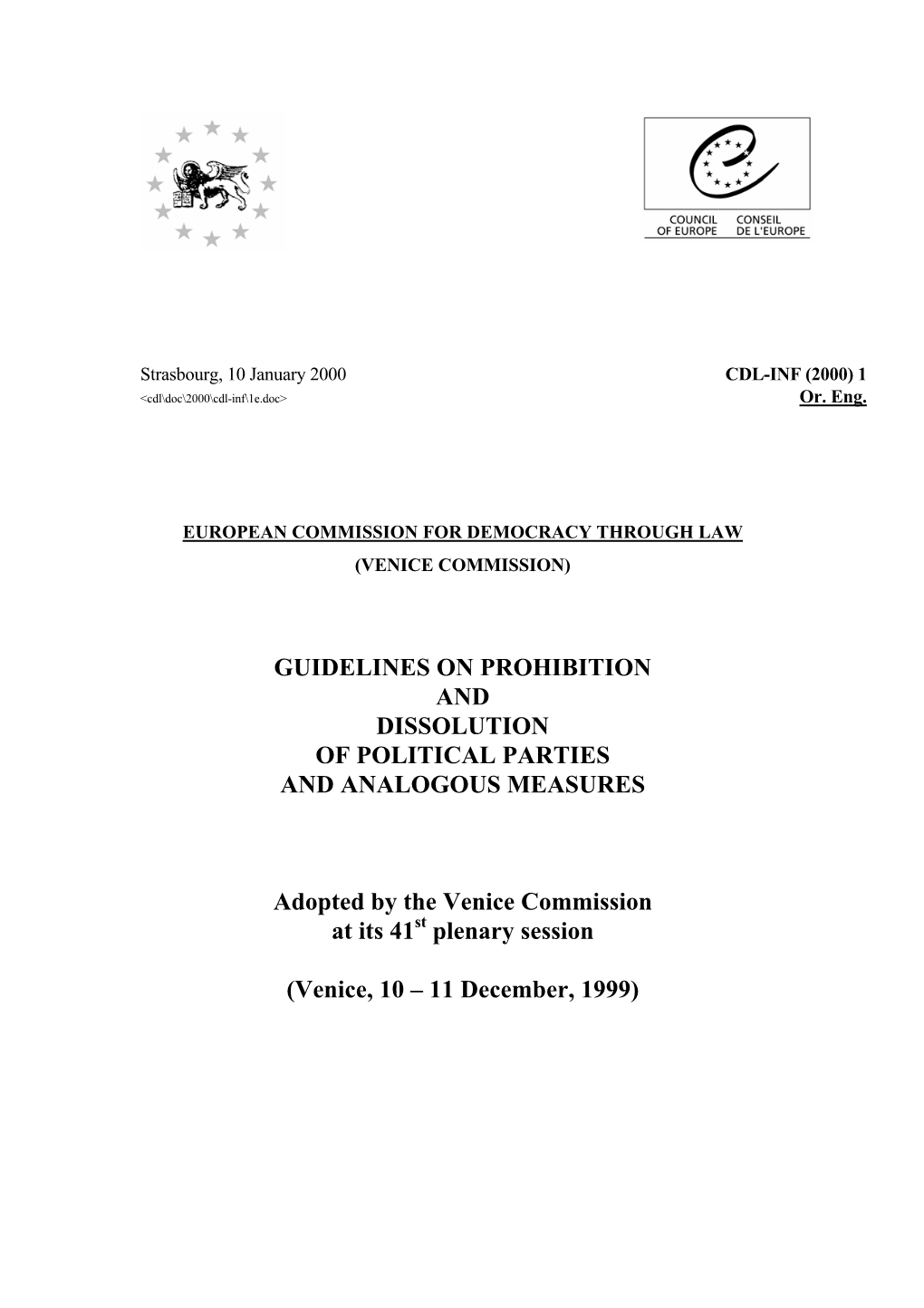 Guidelines on Prohibition and Dissolution of Political Parties and Analogous Measures