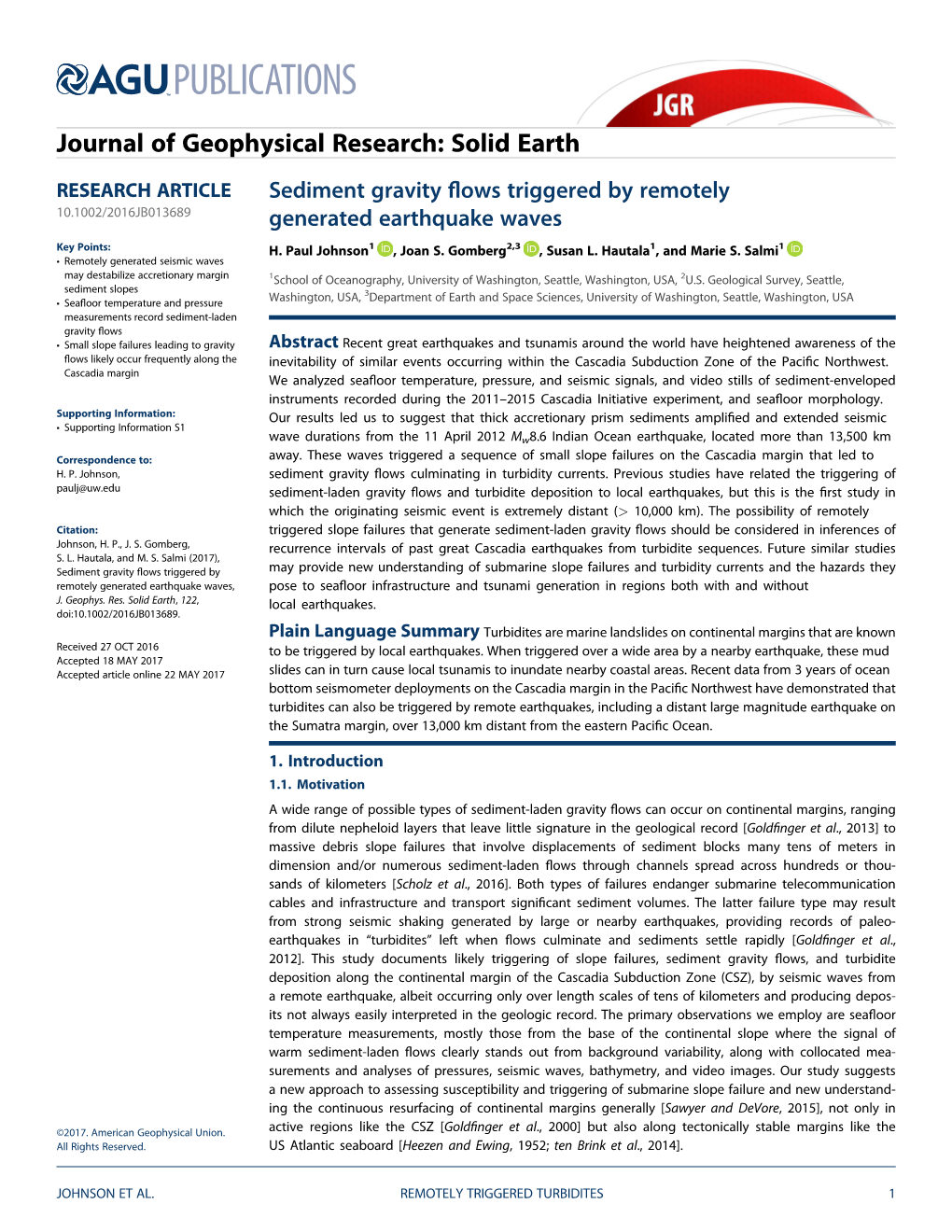 Sediment Gravity Flows Triggered by Remotely-Generated Earthquake Waves