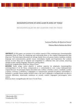 Resignification of King Lear in King of Texas