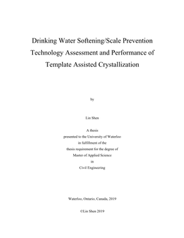 Drinking Water Softening/Scale Prevention Technology Assessment and Performance of Template Assisted Crystallization