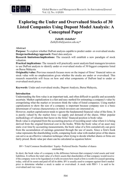 Exploring the Under and Overvalued Stocks of 30 Listed Companies Using Dupont Model Analysis: a Conceptual Paper