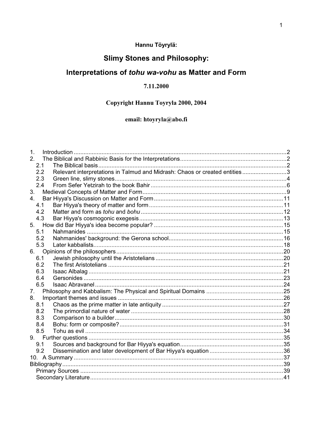 Interpretations of Tohu Wa-Vohu As Matter and Form