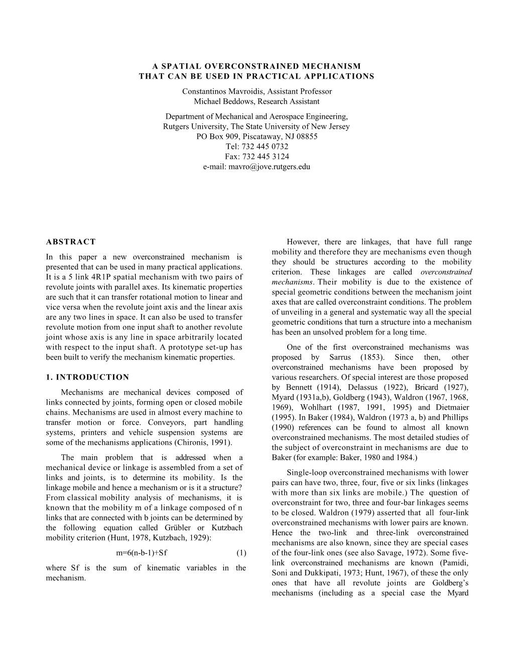 A Spatial Overconstrained Mechanism That Can Be Used