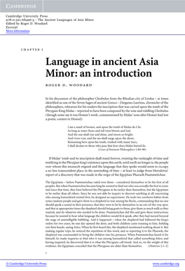Language in Ancient Asia Minor: an Introduction Roger D